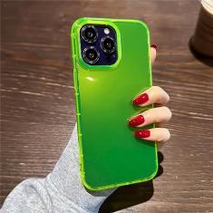 Capa de telefone luxuosa fluorescente de cor roxa para iPhone 14 13 12 11 Pro Max Mini XR X XS 7 8 Plus Capa de silicone transparente à prova de choque, verde, para iPhone 13