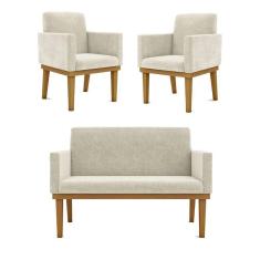 Kit Sofá Namoradeira + Poltrona Reforçada ? Sala De Estar Cor:bege