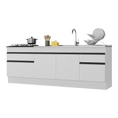 Kit 2 Balcões c/Rodapé Gabinete Pia 150cm e Cooktop 70cm Veneza Multimóveis Mp2108.964 Branco/preto
