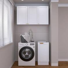 Lavanderia Modulada 2 Peças sem Tampo 1 Armário Aéreo 3 Portas 1 Balcão Cabecasa Madeiramadeira Branco