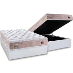 Cama Box Baú Casal: Colchão Molas MasterPocket Ensacadas Plumatex   Miami + Base CRC Courano White(138x188)