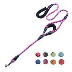 Love Dream Coleira para cães de 1,5 m de comprimento com 2 alças acolchoadas confortáveis, fios reflexivos, alças duplas para controle de segurança, coleira de treinamento de cães para cães pequenos,