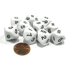 Koplow Games 10 Piece Set of 10-Sided D10 Polyhedral Dice - White with Black Numbers