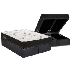 Cama Box Baú King: Colchão Espuma Ortobom D45 Light Saúde OrtoPillow + Base CRC Suede Gray(186x198)