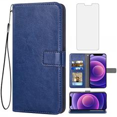 Asuwish Compatível com iPhone 12 Mini 5.4 capa carteira de vidro temperado protetor de tela de couro flip suporte suporte acessórios celulares capas de telefone para iPhone12mini 5G i 12s iPhone12