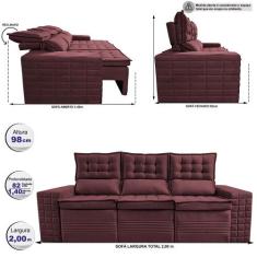 Sofá 3 Lugares Retrátil e Reclinável Cama inBox Senses 2,00m Velusoft 