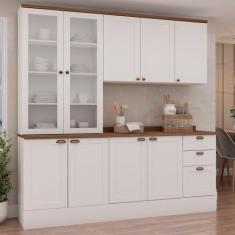 Cozinha Completa Iluminata 9 Portas 3 Gavetas 100% Mdf com Vidro Branc