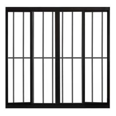 Janela de Alumínio Preto Vitro de Correr 4 Folhas Com Grade Hale Esqua