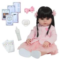 Boneca Reborn Bebê Morena 46cm Com Lindo Vestido Rosa - Cegonha Reborn