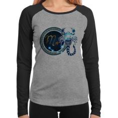 Baby Look Raglan Signo Escorpião Astrologia Manga Longa - Foca na Moda
