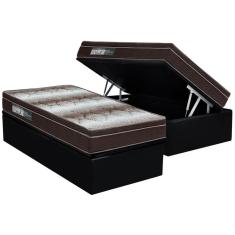 Cama Box Baú Solteiro: Colchão Anatômico Ortobom Ortopédico Light + Base crc Suede Black(88x188)