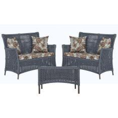 2 Sofá Área e Mesa Igapó Alumínio Pintura Marrom Corda Náutica Estofado Impermeável Almofada 6 Trama