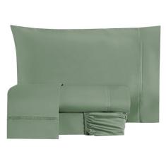 Jogo Cama Lençol Essencial King Micropercal 200 Fios 4 Peças - Verde E