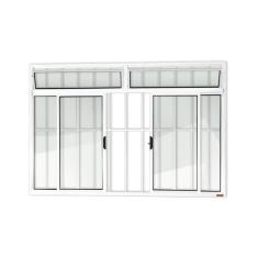 Janela Plus 4 Folhas Com Bandeira E Grade Vidro Liso 100cm X 200cm Brimak Branco