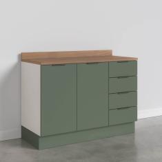 Balcão Pia 2 Portas 4 Gavetas Com Tampo E Rodapé Ipanema Cabecasa Madeiramadeira Verde Folha/Branco