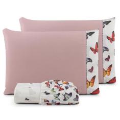 Jogo de Cama Refúgio Casal Percal Algodão Luxo 3 Peças Borboletas - Su