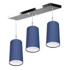 Lustre Pendente Cilindrico Triplo Base Retangular Azul - MARRYLUZ