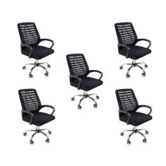Kit 5 Cadeiras De Escritório Esteirinha Mesh Ergonômica Preto