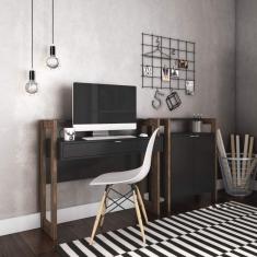 Conjunto para Escritório com Escrivaninha e Gaveteiro Espresso Móveis Preto/Nogal