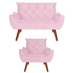 Namoradeira + Poltronas Opala Suede Rosa Bebê