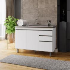 Balcão Armário de Cozinha Premium 120cm Branco S/ Tampo - Nathan