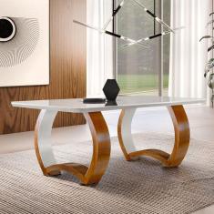 Mesa em Madeira Maciça 180x90cm Tampo Vidro Bari Mobilare Cinamomo Imbuia/Off White