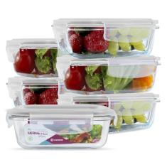 Conjunto 6 Potes Vidro Hermético Marmita Mantimentos 370ml (Branco)