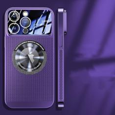 Capa magnética de dissipação de calor para iPhone 13 11 12 14 15 Pro Max Lente de vidro de malha galvanizada Ampliar logotipo Capa de telefone, roxa, para iPhone 14 Plus