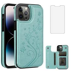 Capa de telefone para iPhone 14 Pro de 6,1 polegadas com protetor de tela de vidro temperado e suporte de cartão capa carteira suporte flip acessórios para celular iPhone14Pro 5G i i-Phone i14