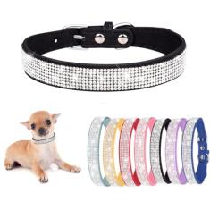 Coleira para cachorro com strass, lindo e brilhante couro de camurça macia gato coleira colorida diamante cristal filhote de estimação