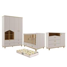 Dormitório Casinha Guarda Roupa, Cômoda 1 Porta e Berço Candy com Colchão Supreme - Permóbili Baby