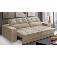 Sofá Retrátil e Reclinável 2 lugares 1,70m com Molas Emily Suede Bege Adonai Estofados