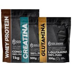 Kit: Whey Protein Concentrado 2Kg + Creatina Monohidratada 500g + Glutamina 500g - 100% Importado - Soldiers Nutrition S