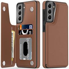 LETO Capa para Galaxy S21 Plus, capa carteira de couro flip de luxo com compartimentos para cartões e suporte para meninas e mulheres, capa protetora para celular 17.0 cm marrom