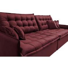 Sofá Sem Caixa Retrátil Reclinável 2,75m Cama Inbox Versátil Com Pillow Top E Molas Velusoft Vinho