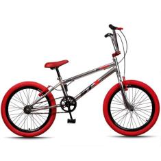 Bicicleta Aro 20 BMX STX Cromada Pneu Vermelho Freio V-Brake Edição Es