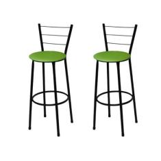 Kit 2 Banquetas Alta Preta com Assento Verde Fortmix
