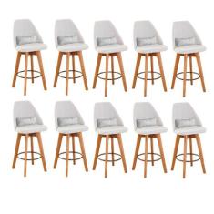 Kit 10 Banquetas Alta Maya Giratória Com Encosto Gourmet Linho Bege e 