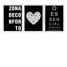 Kit 3 Quadros Decorativos Zona De Conforto Coração 34x23cm