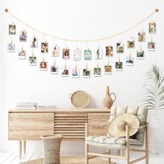 Yudarte Guirlanda de Contas de Madeira de 8 Pés com Prendedores de Roupa, Porta-Cartões com Imagens - Country Farmhouse Christmas Nursery Boho Holiday Decorations With Clips