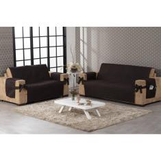 Capa Protetora De Sofá 2 E 3 Lugares Porta Controle Marrom