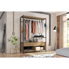 Guarda Roupa Roupeiro Closet Barcelona Industrial Marrom Preto - artef
