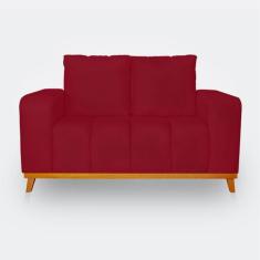 Sofá 2 Lugares Memphis Ultra Conforto em Madeira Maciça e Suede Vermel