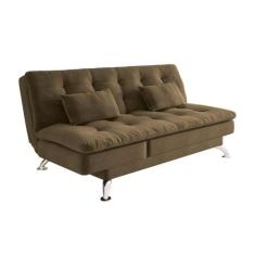 Sofá-Cama Casal 3 Lugares Amanda Suede Castanho - Modern