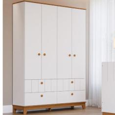 Guarda Roupa de Bebê 4 Portas 4 Gavetas MDF Liza Permobili, Branco/Nat