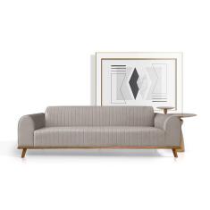 Sofá Living átila 2,10m Em Veludo Bege Base Madeira Maciça