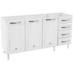 Balcão de Cozinha para Pia em Aço Star New 3 Portas 4 Gavetas Branco -