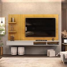 Painel Ripado para TV até 60 Polegadas MDF 190cmx107,8cm Nichos Bento 