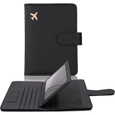 Porta-passaporte e porta-cartão de vacina, carteira de pu couro com bloqueio de RFID com compartimento para cartão de vacina, carteira de passaporte de viagem