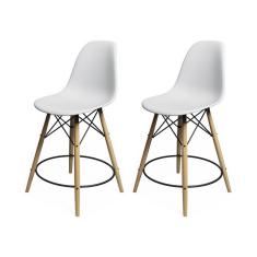 Kit 2 Banquetas Eames Eiffel De Madeira Assento Branco - Cor: Branco